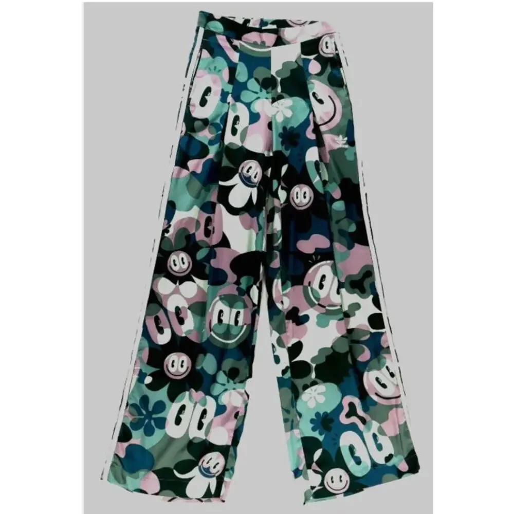 Adidas Originals X Hattie Stewart Wide Leg Track Pants XS Flare Cartoon Camo